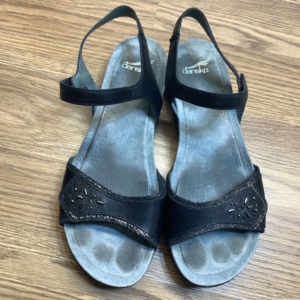 Dansko Blythe Sandals 10.5 - 11 EU 41‎ Black Leather Comfort Beaded Flats - Picture 6 of 10